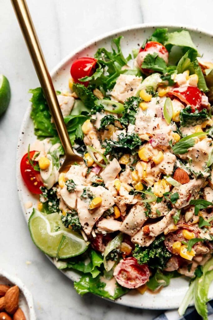 Creamy BBQ chicken salad for a lunch meal prep.