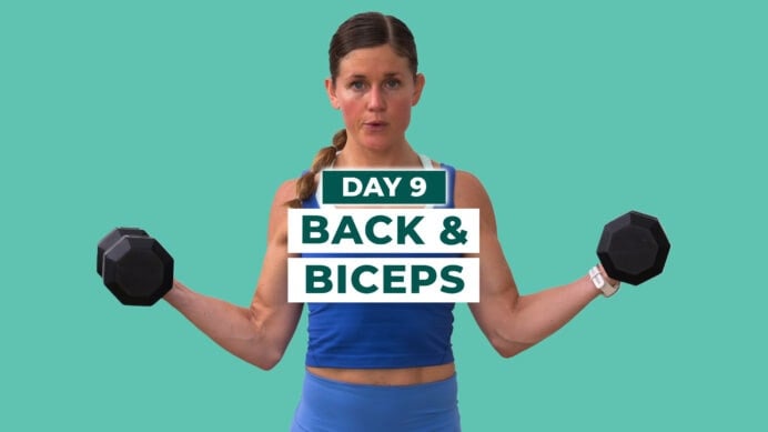 woman performing wide curl as part of back and bicep workout for women